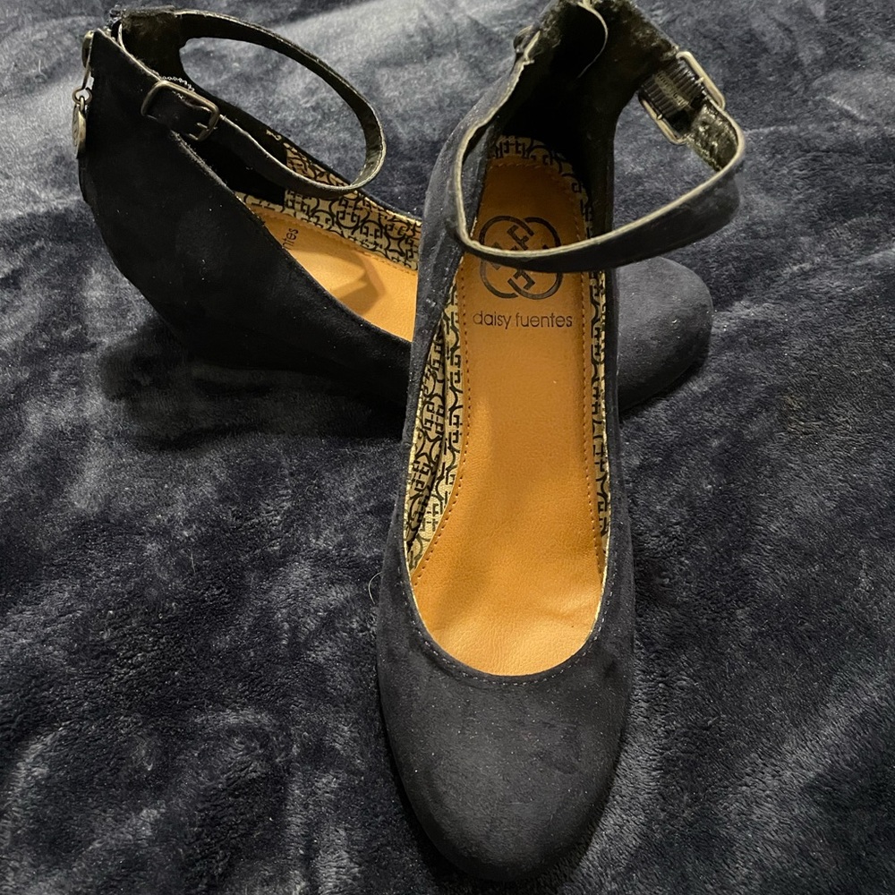 Navy Suede Wedge Heels With Ankle Straps…EUC…Worn Once!